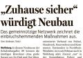 Presseartikel: Zuhause Sicher. Das gemeinnützige Netzwerk zeichnet die einbruchshemmenden Maßnahmen aus.